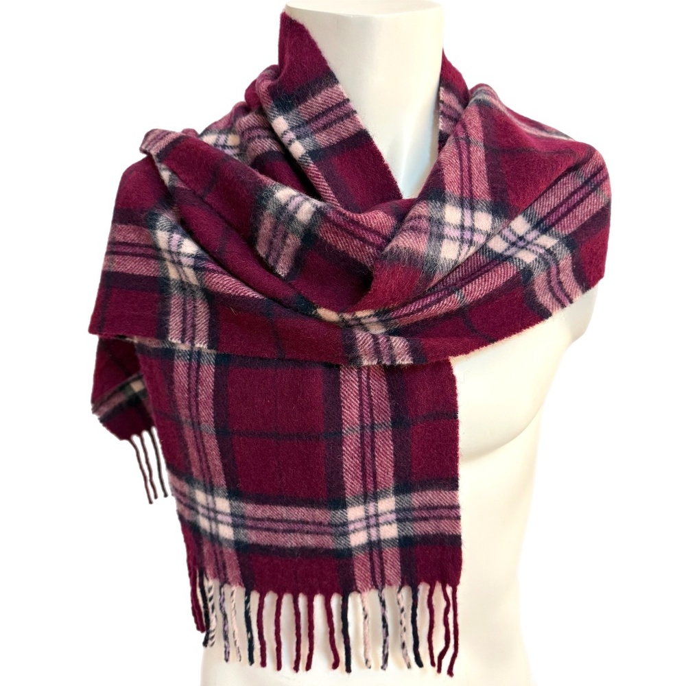 Ballantrae Edinburgh 🇬🇧 100% Lambswool Burgundy Plaid Scarf – Made in Scotland